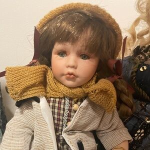 Charming Doll with Yellow Scarf and Plaid Dress